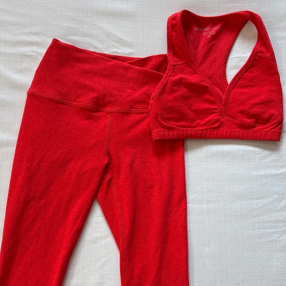 Beyond Yoga Vibrant Red Sports Bra and Leggings Set